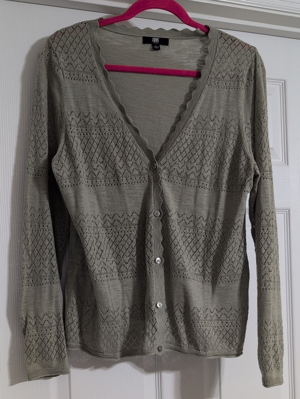 Frye Women's Green Openwork Lightweight Button-Up Cardigan